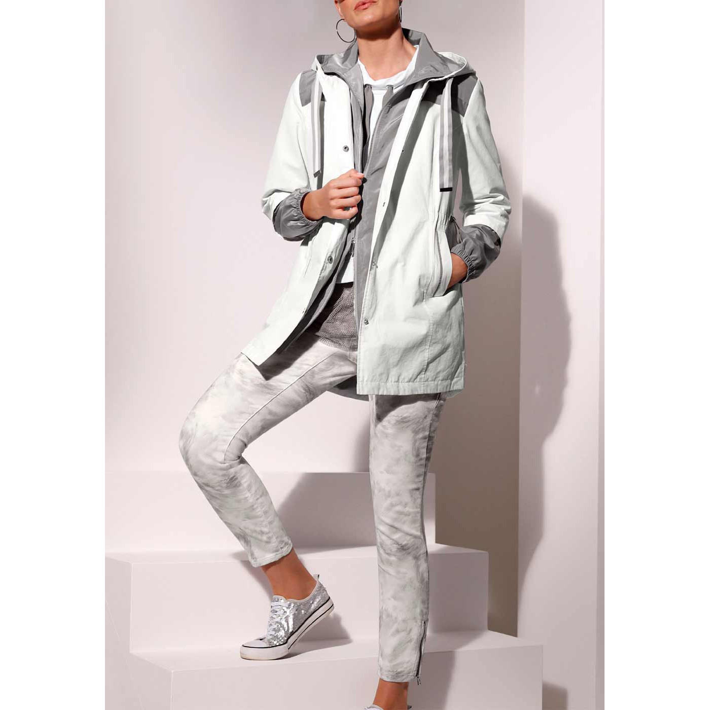 2-in-1-Look-Jacke weiß-steingrau