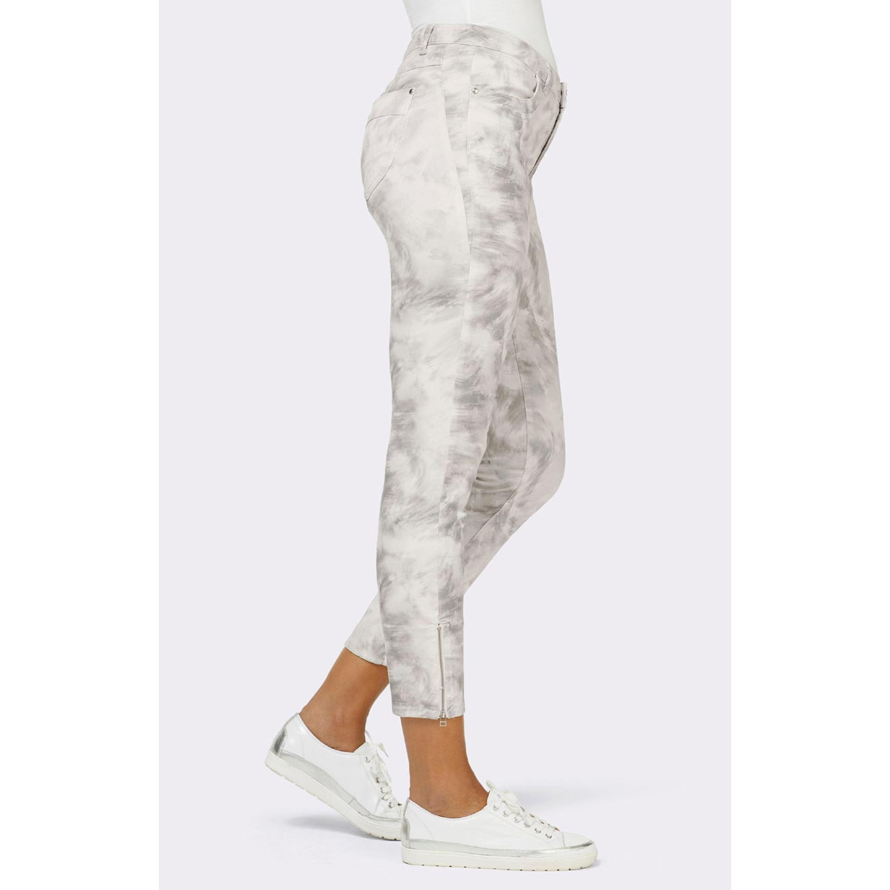 4-Pocket-Stretch-Druckhose steingrau-weiß