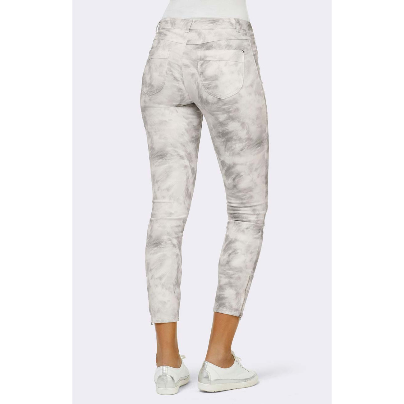 4-Pocket-Stretch-Druckhose steingrau-weiß