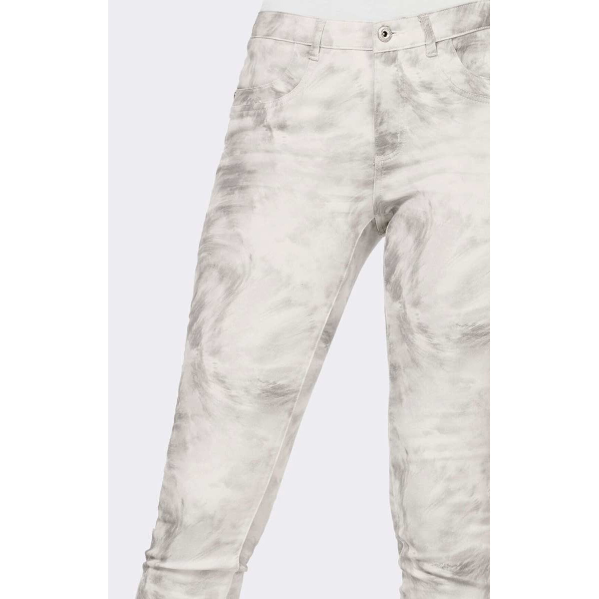 4-Pocket-Stretch-Druckhose steingrau-weiß