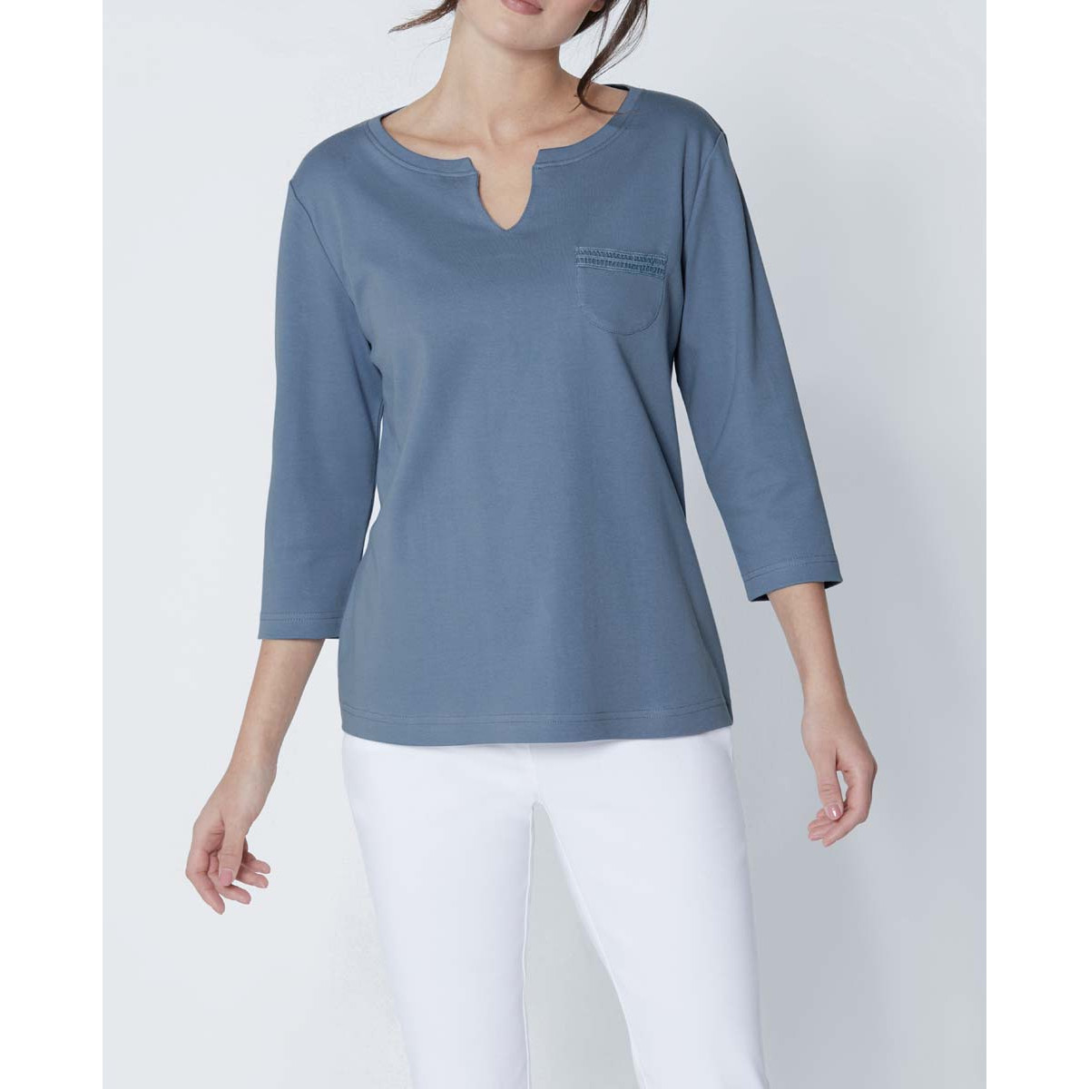 Jerseyshirt m. Spitze jeansblau
