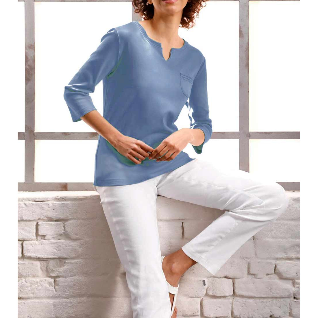 Jerseyshirt m. Spitze jeansblau