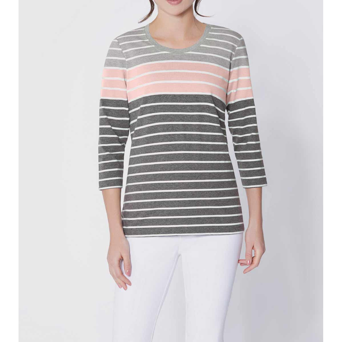 Streifenshirt grau-rosé