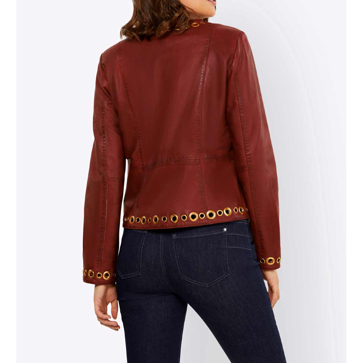 Designer-Lammnappalederjacke m. Ösen rotbraun