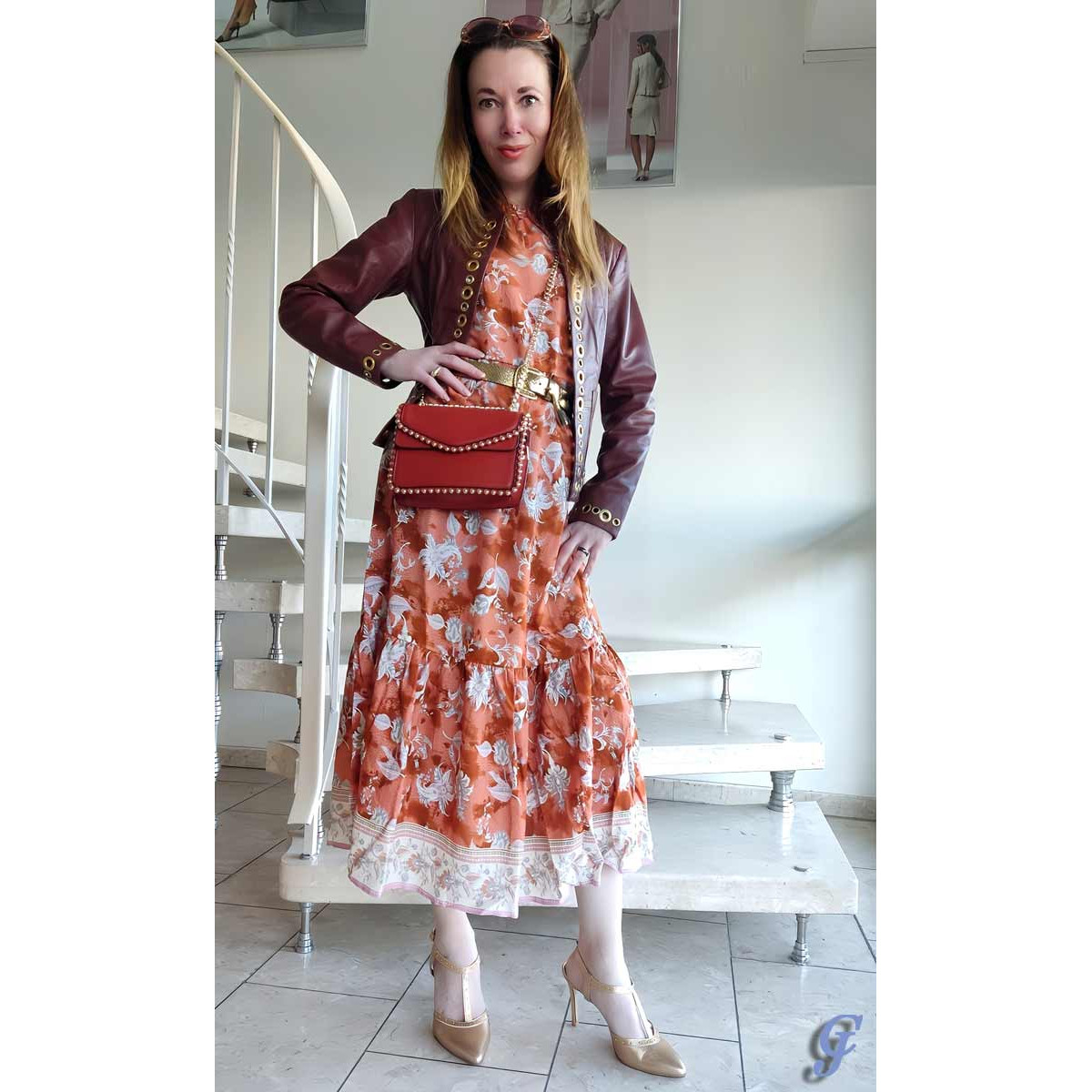 Designer-Lammnappalederjacke m. Ösen rotbraun