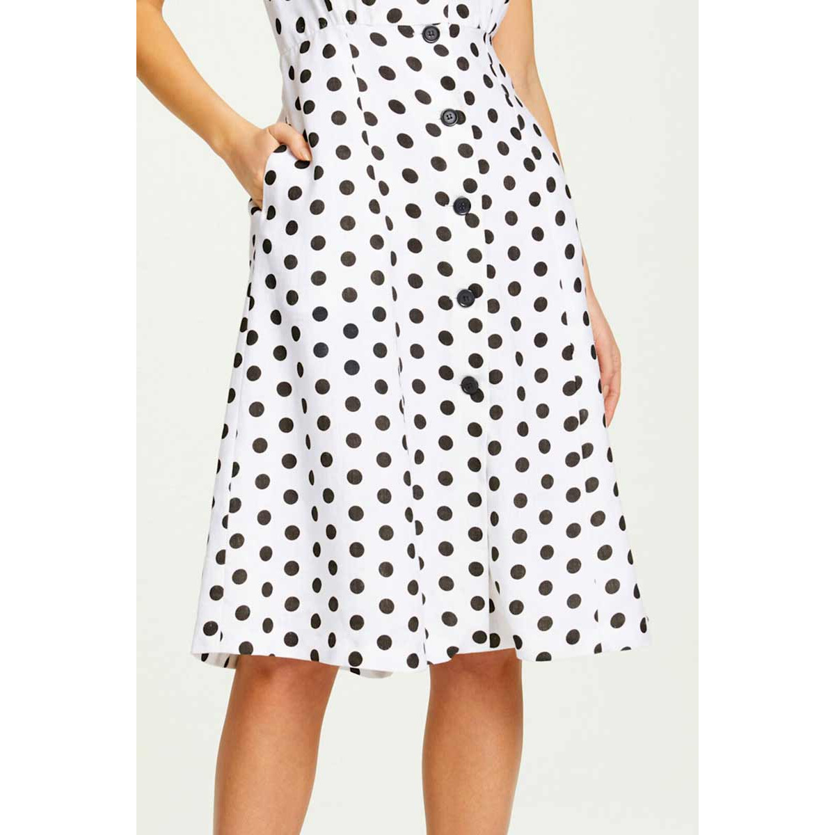 Designer-Leinenkleid weiß-schwarz