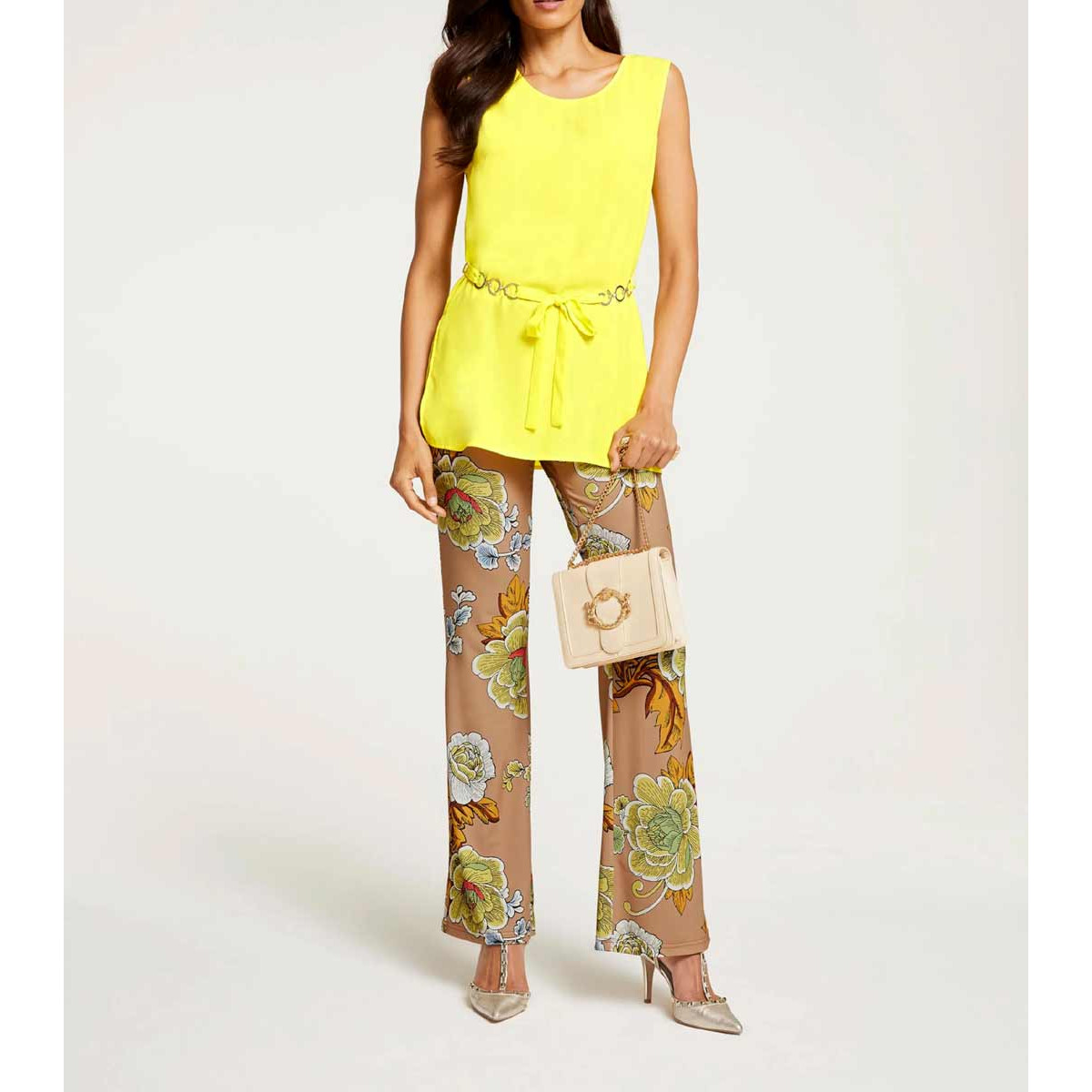 Designer-Blusentop m. Gürtel lemongelb