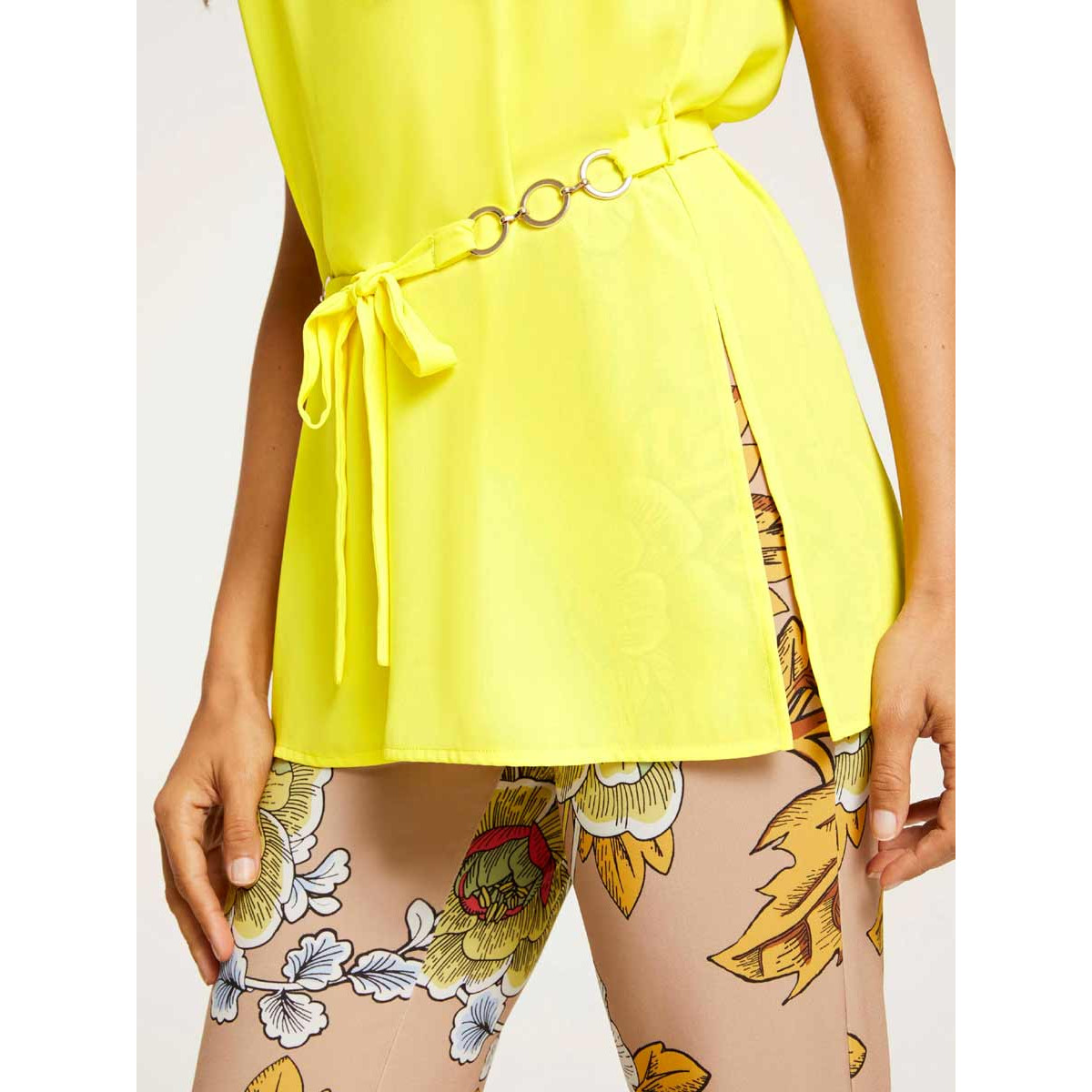 Designer-Blusentop m. Gürtel lemongelb