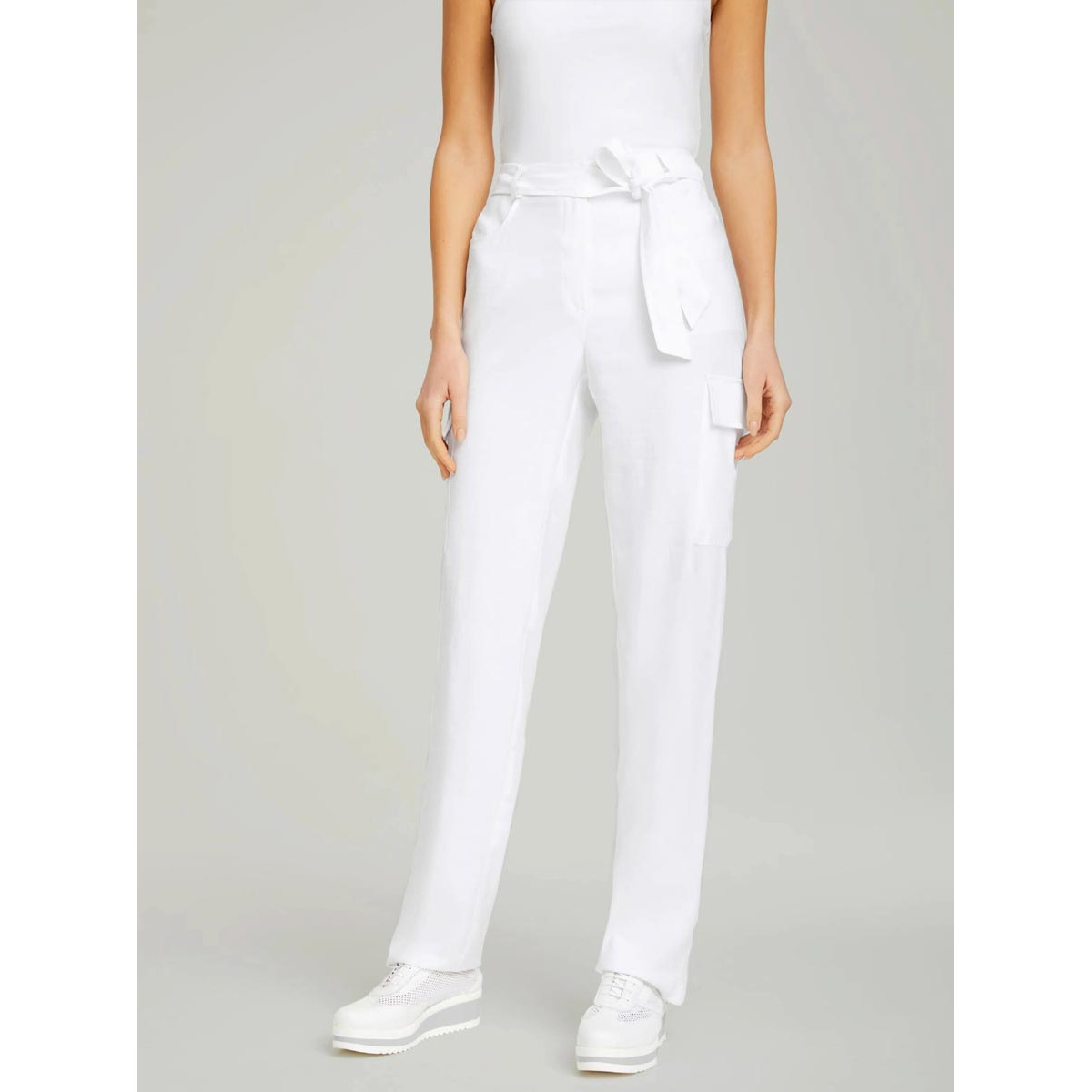 Designer-Cargohose m. Bindegürtel weiß