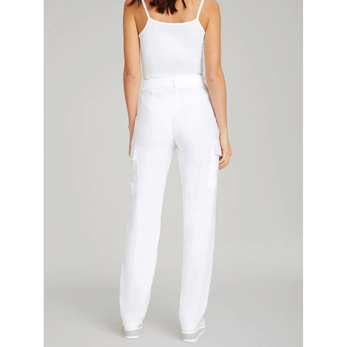Designer-Cargohose m. Bindegürtel weiß