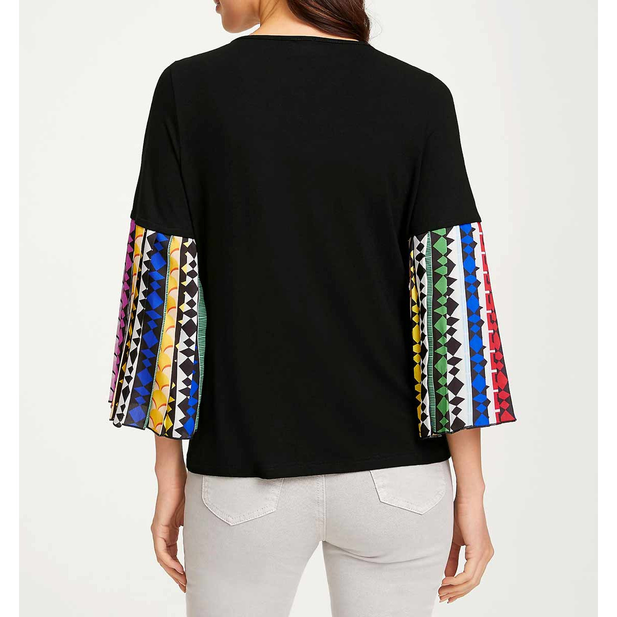 Designer-Shirt m. Plissee-Ärmel schwarz-bunt