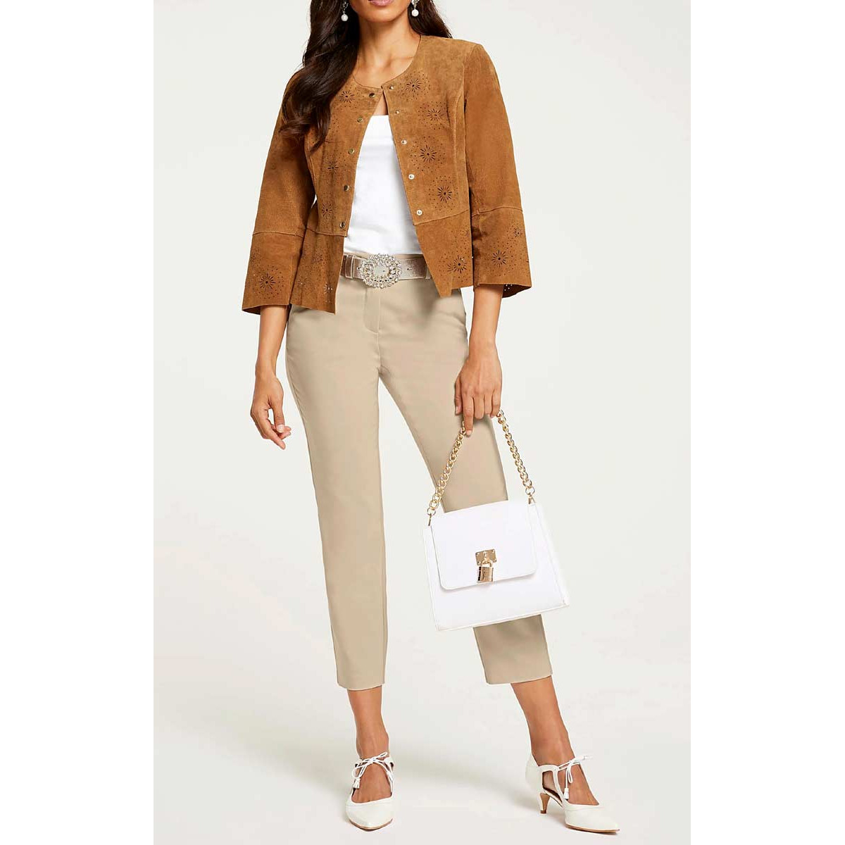 Designer-Lederjacke m. Cut-Outs cognac