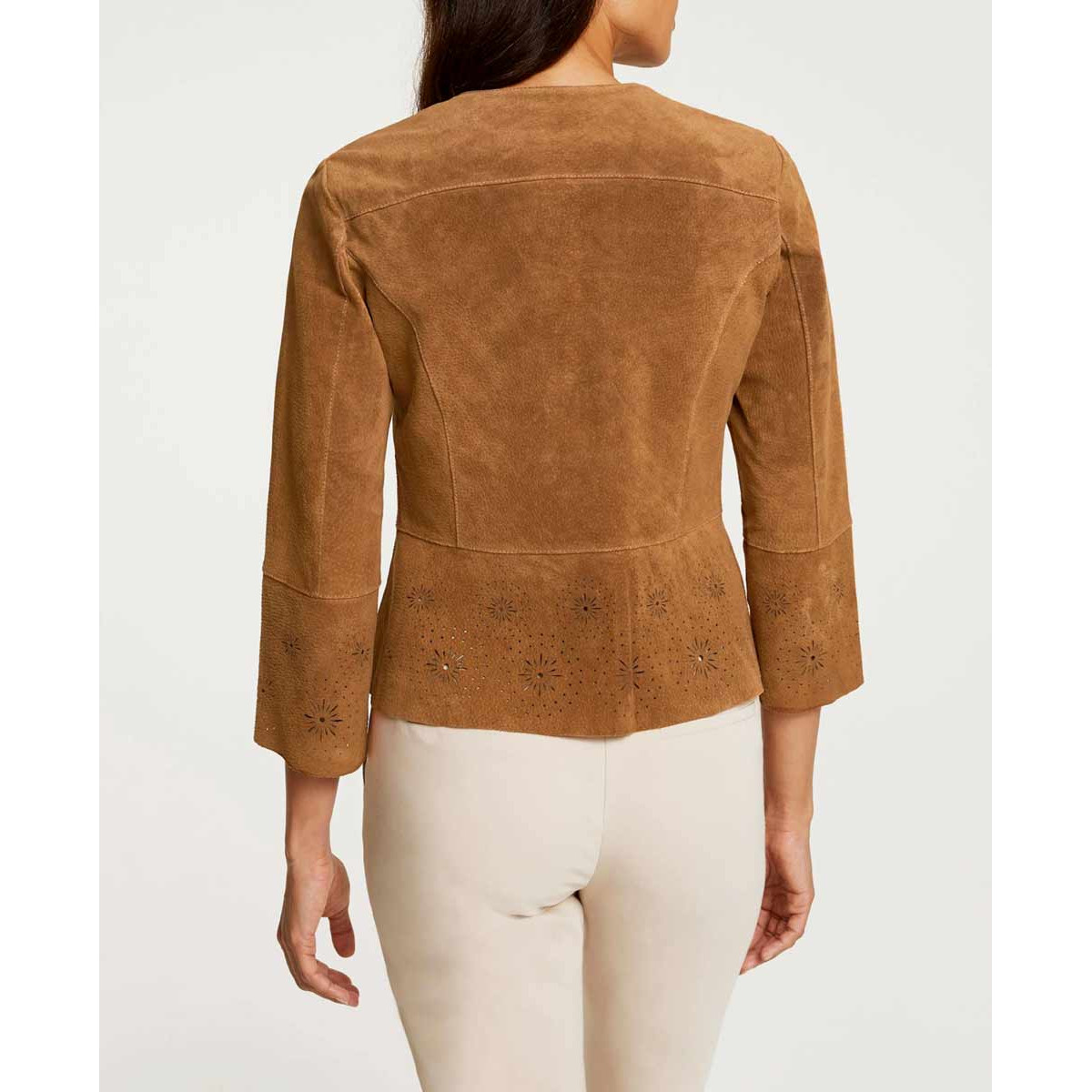Designer-Lederjacke m. Cut-Outs cognac