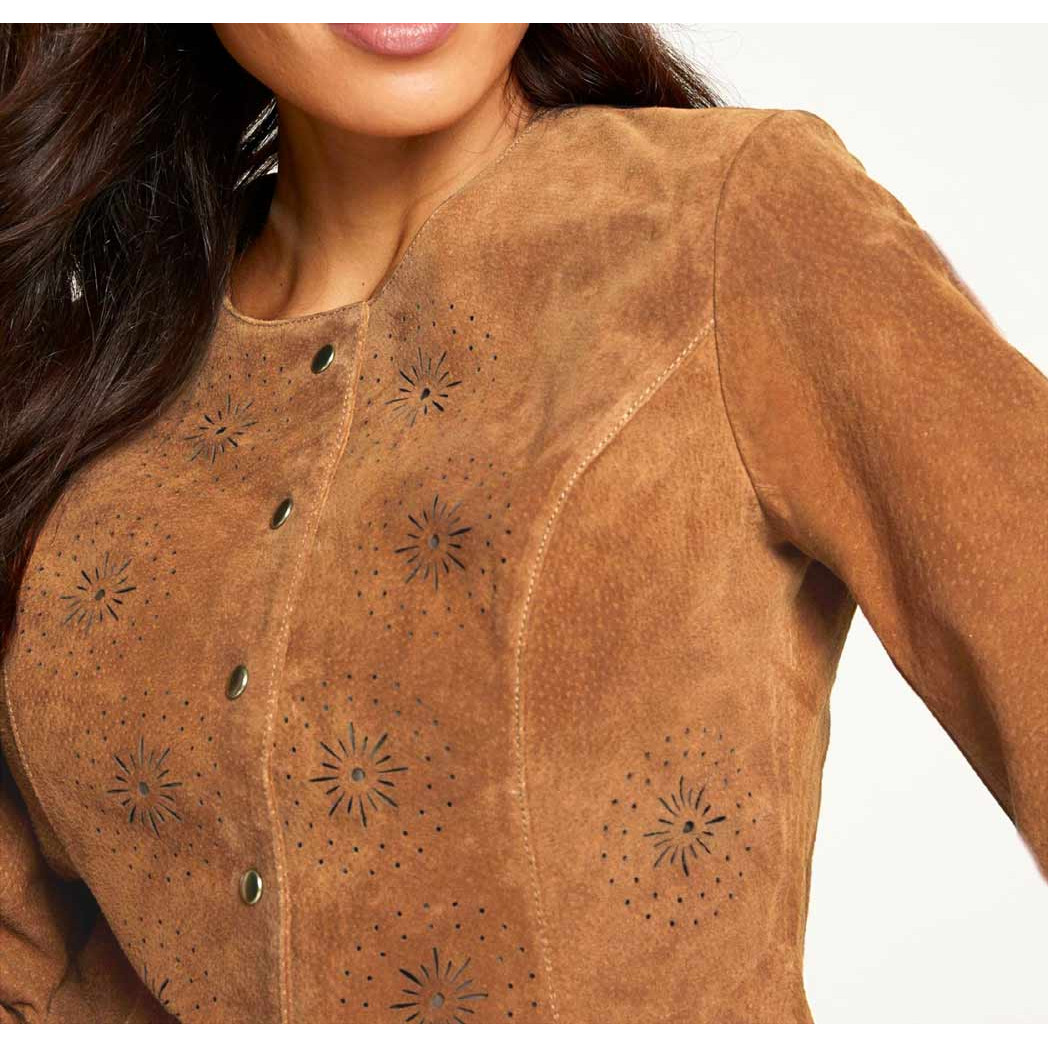 Designer-Lederjacke m. Cut-Outs cognac