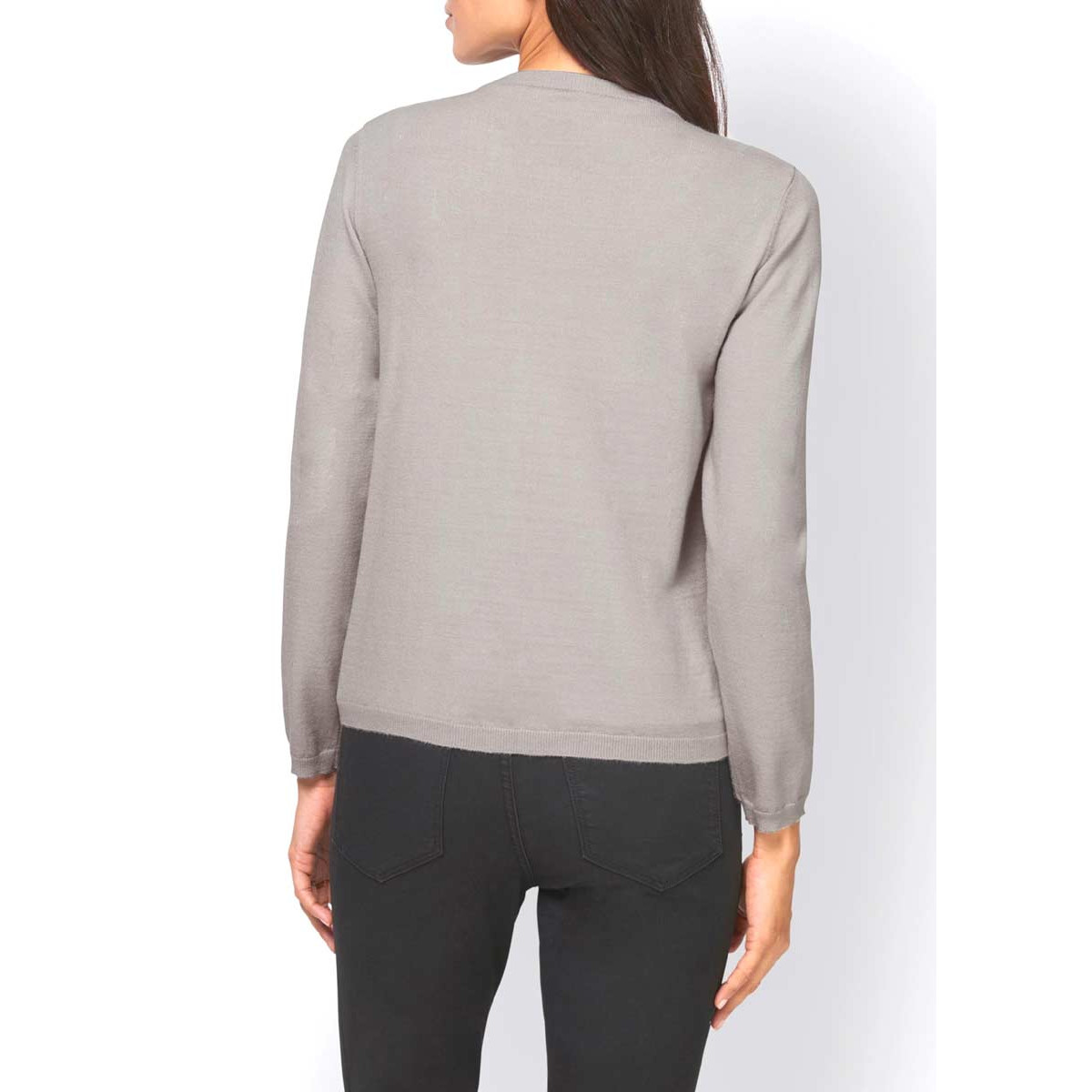 Designer-Strickjacke m. Kurbelstickerei h.grau