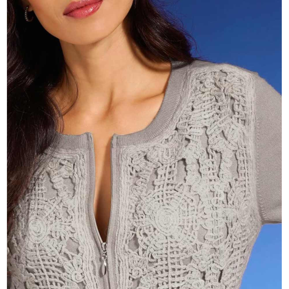 Designer-Strickjacke m. Kurbelstickerei h.grau