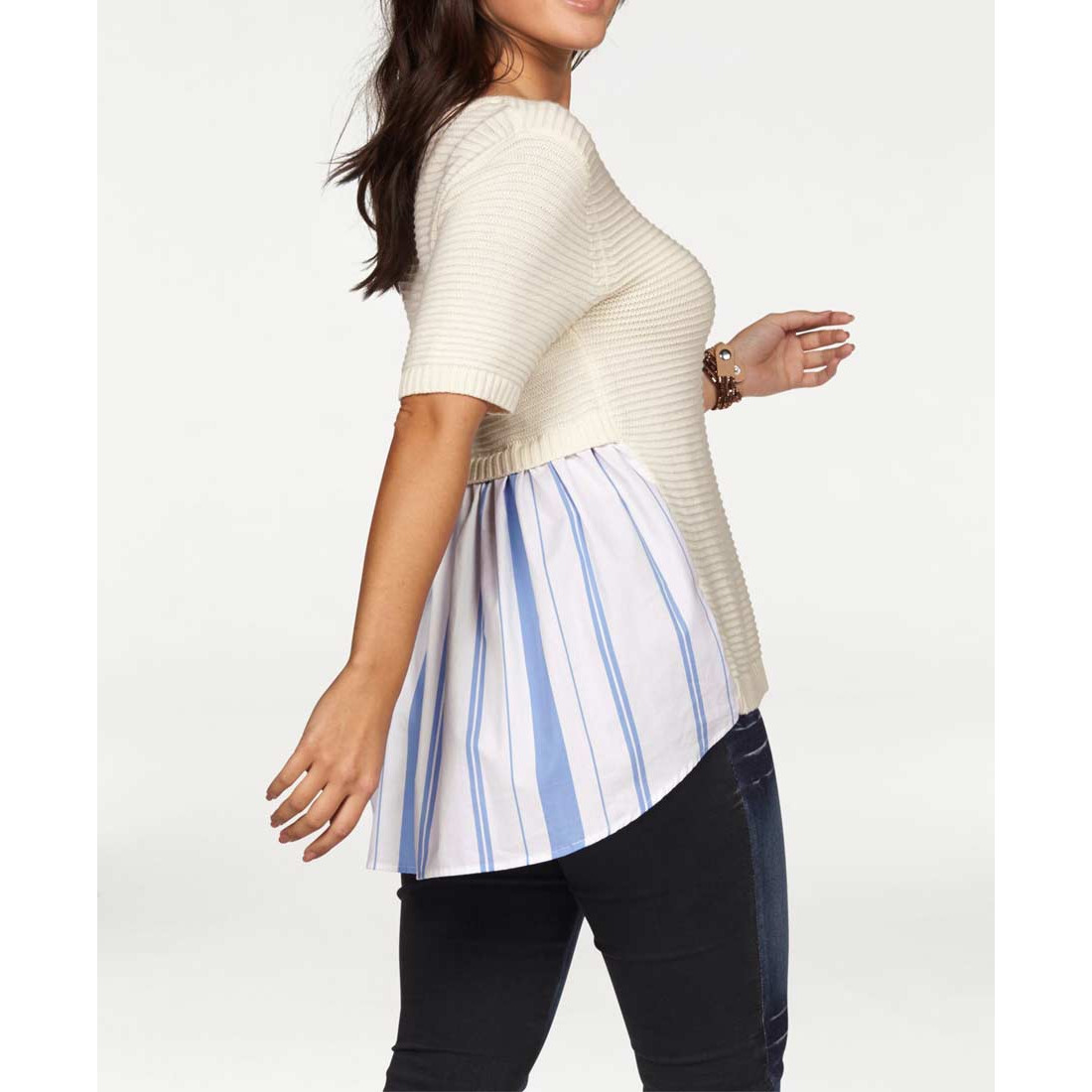 Designer-Pullover m. Einsatz ecru