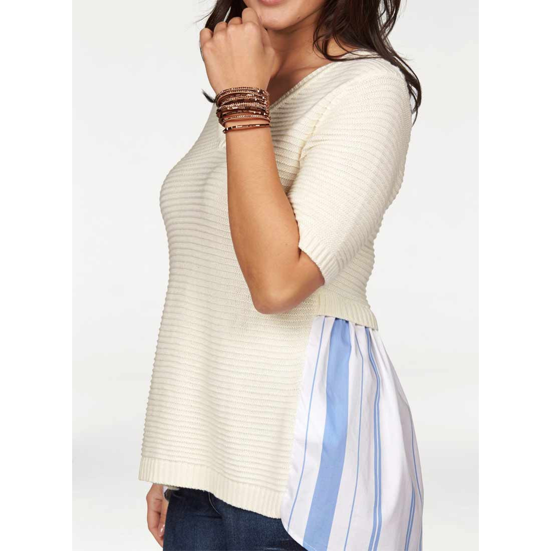 Designer-Pullover m. Einsatz ecru