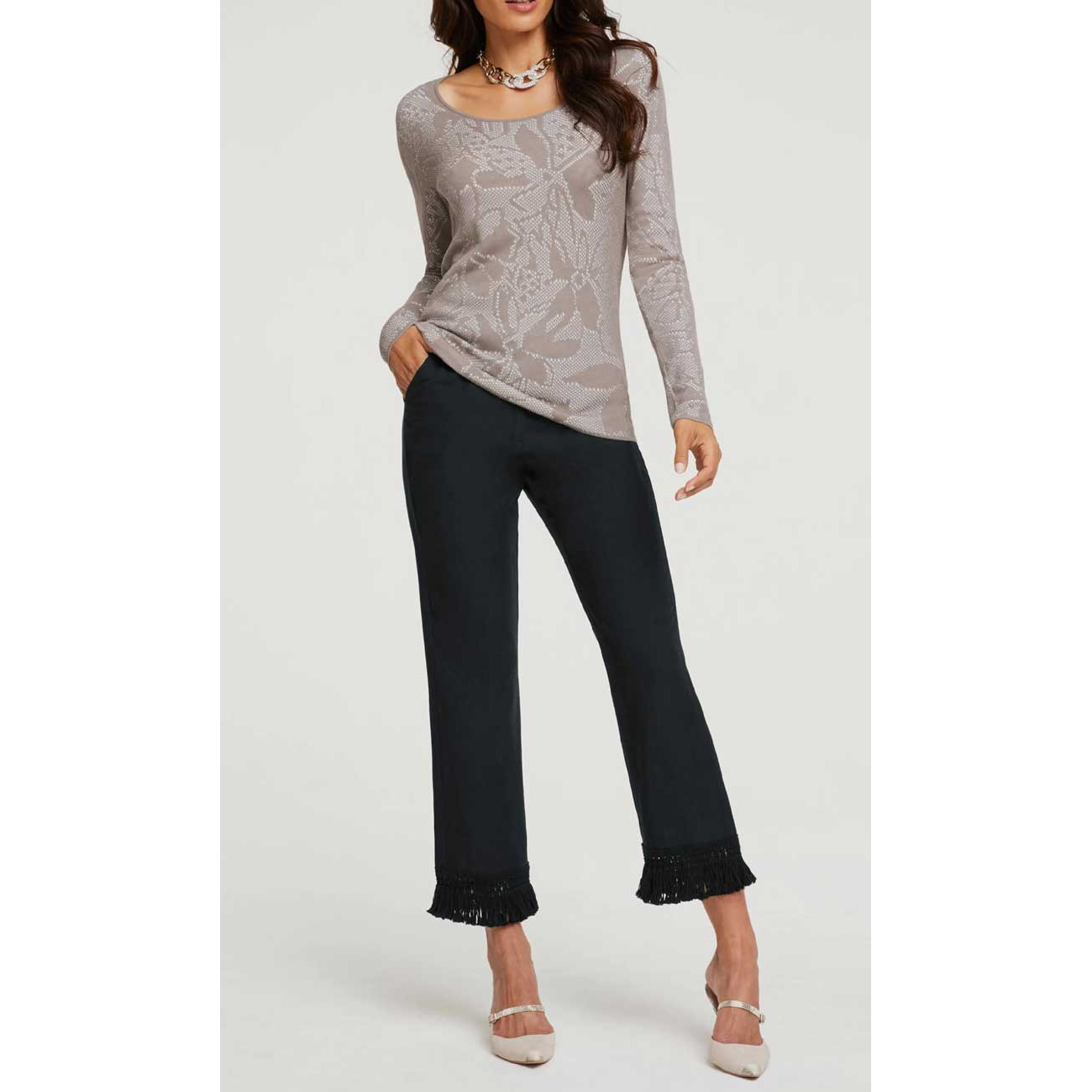 Designer-Leinenhose m. Fransen schwarz