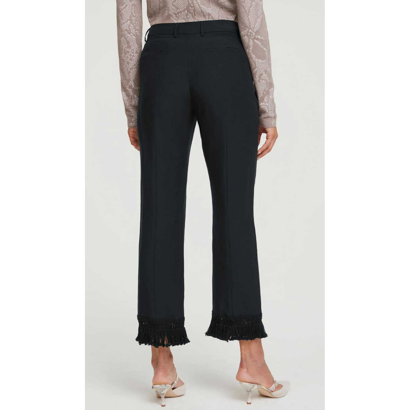 Designer-Leinenhose m. Fransen schwarz