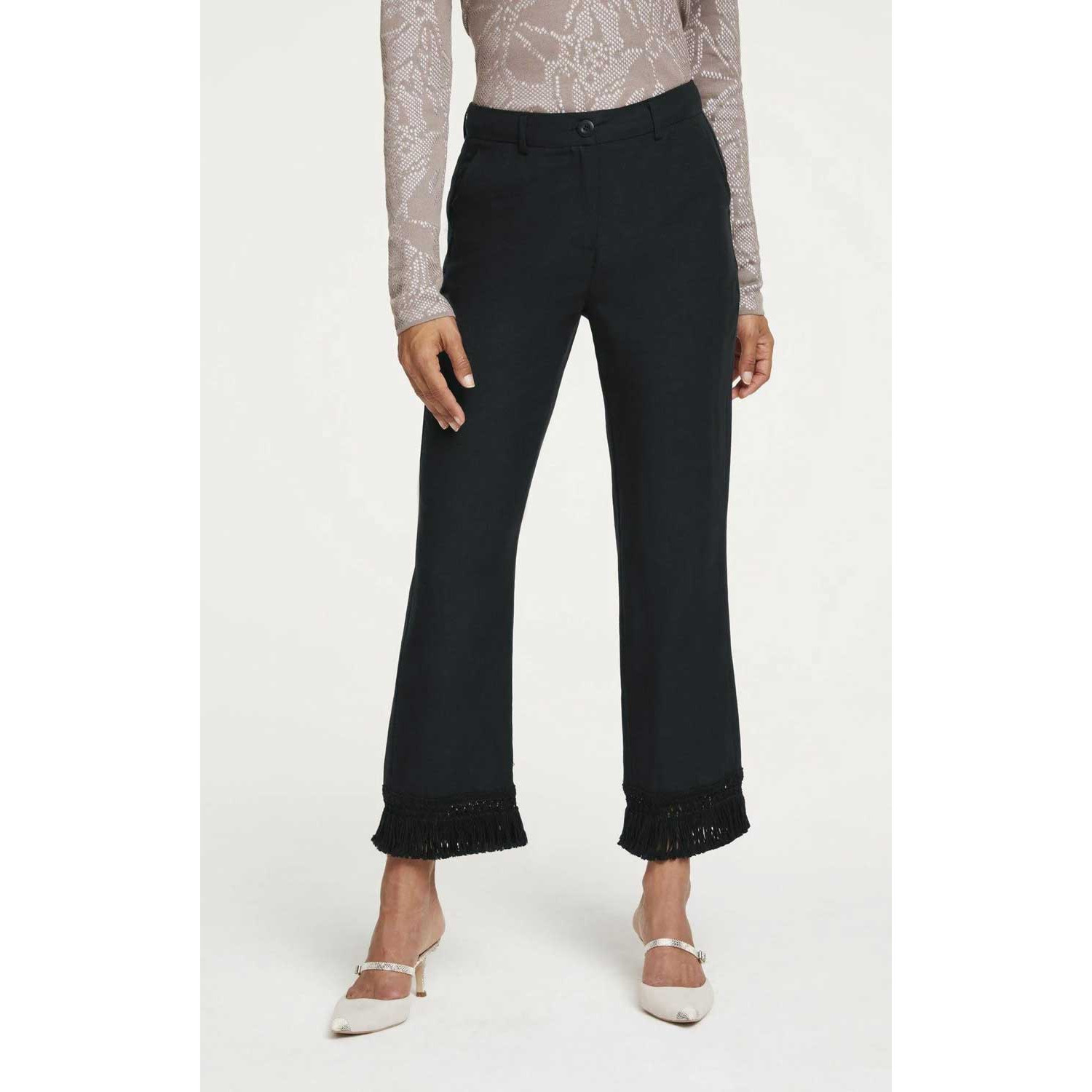 Designer-Leinenhose m. Fransen schwarz