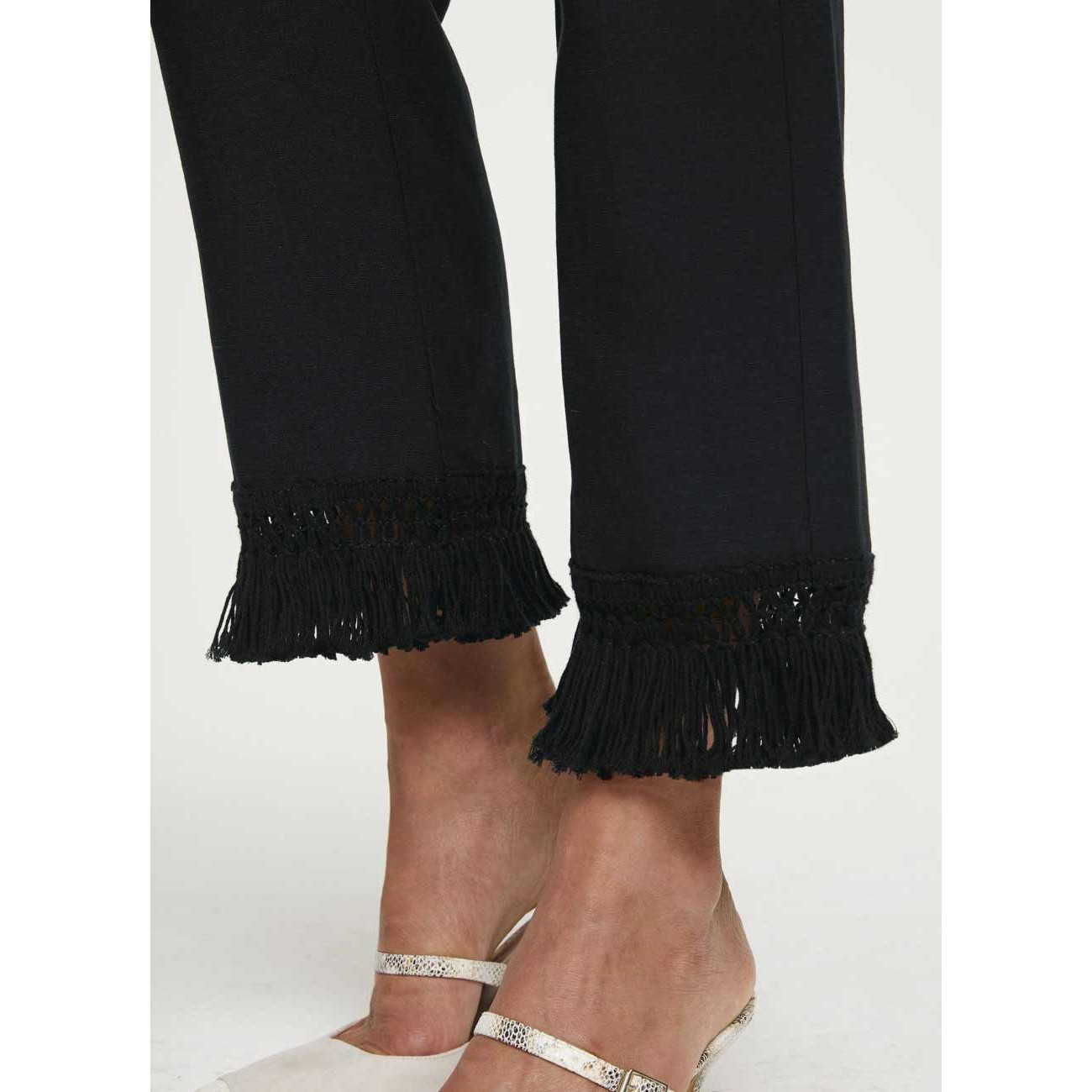 Designer-Leinenhose m. Fransen schwarz