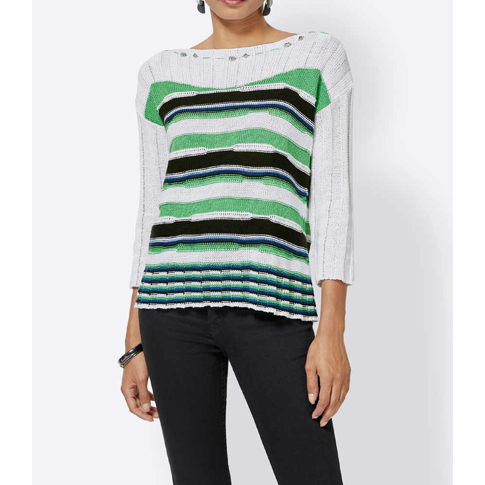 Pullover m. Schmuckperlen weiß-bunt