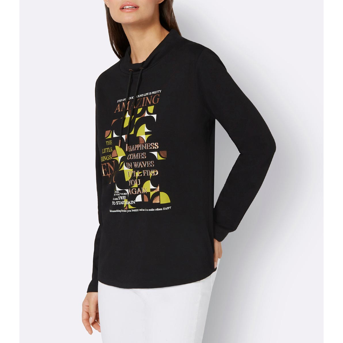 Sweatshirt m. Druck im Vorderteil schwarz-limone