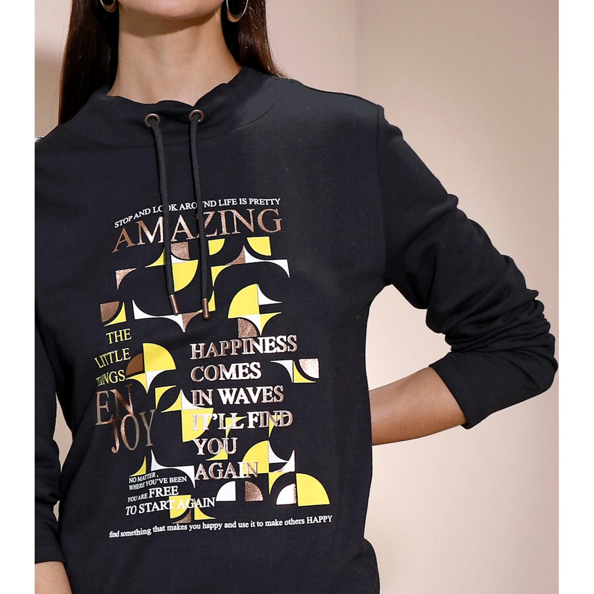 Sweatshirt m. Druck im Vorderteil schwarz-limone