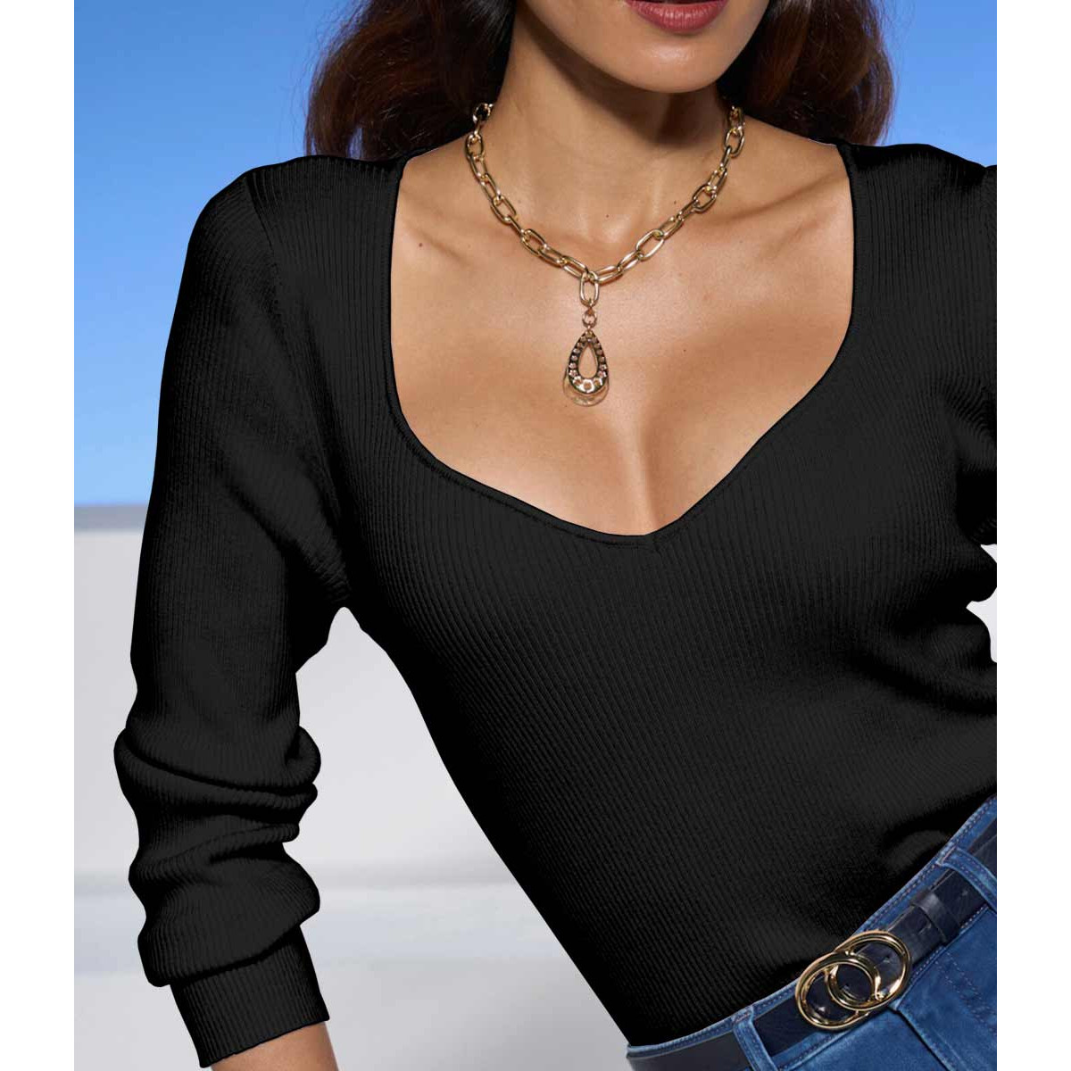 Designer-Dekolletépullover schwarz