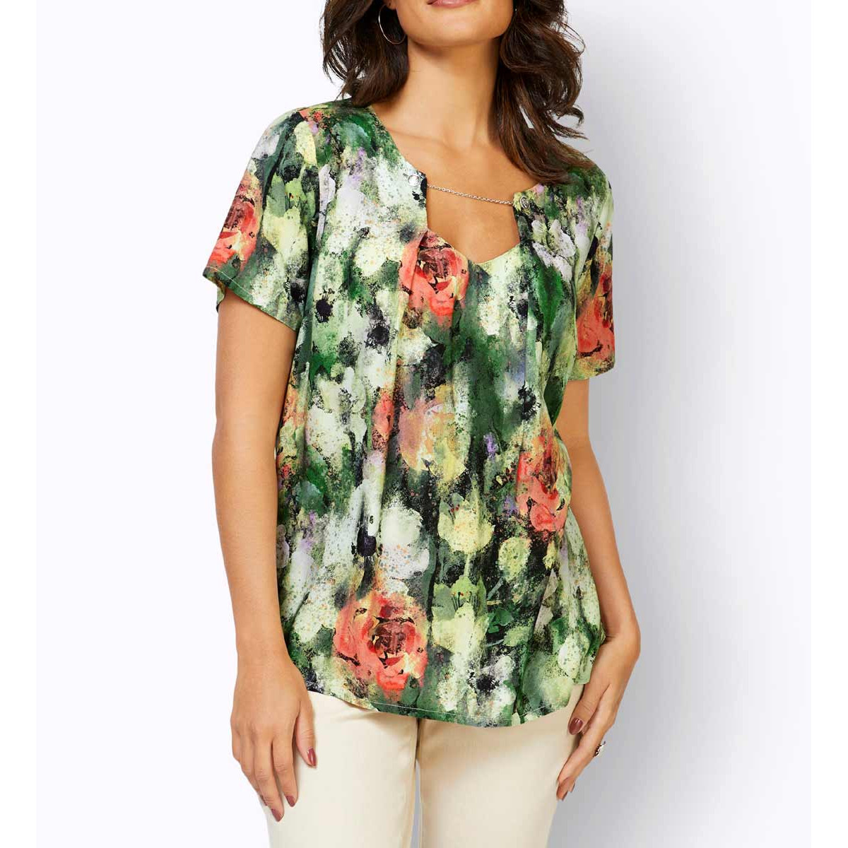 Druckbluse m.Kette reseda-apfel