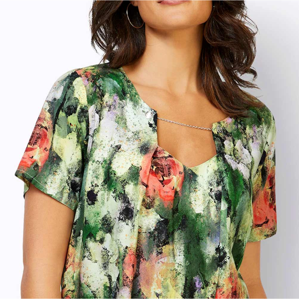 Druckbluse m.Kette reseda-apfel