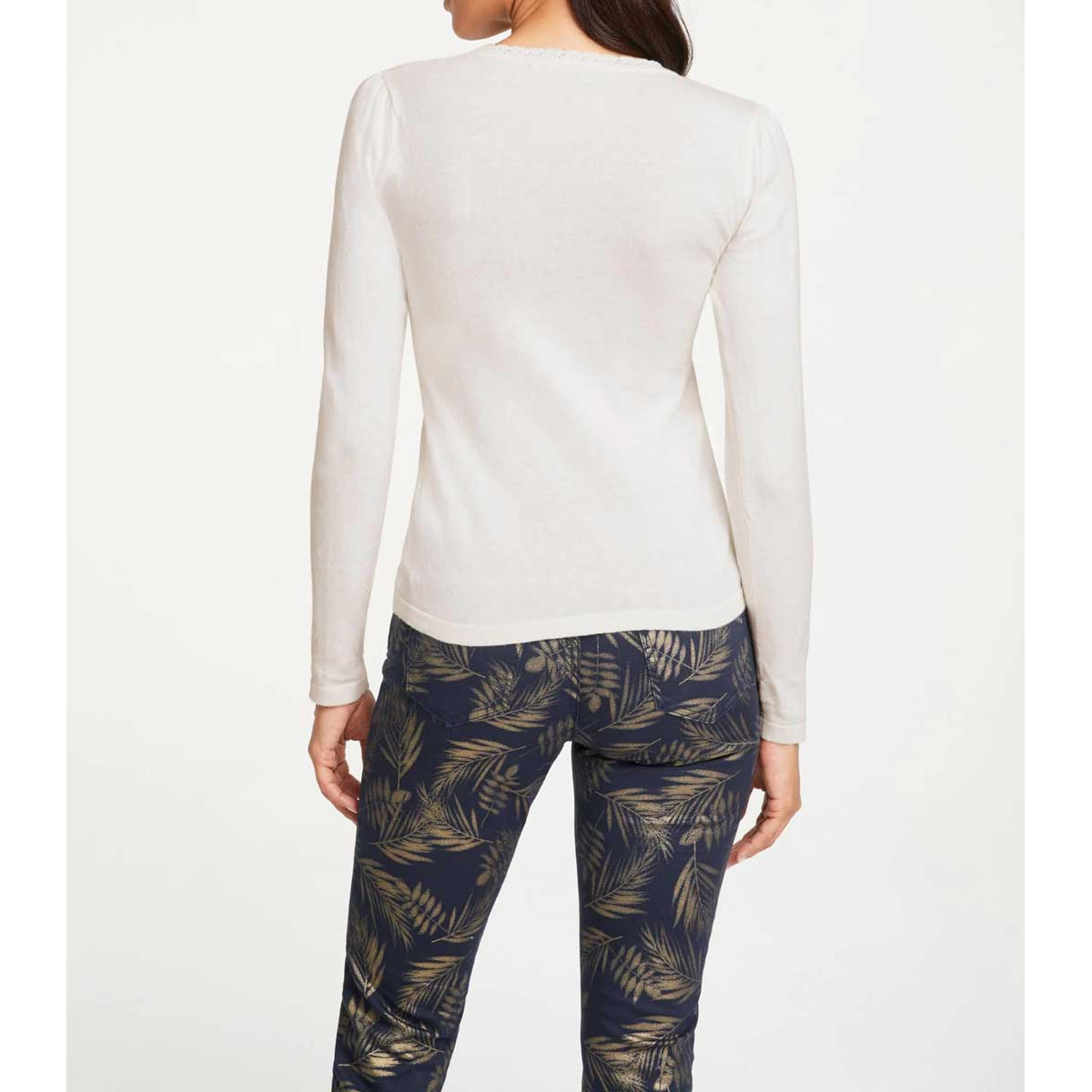 Designer-Feinstrickpullover m. Perlen ecru
