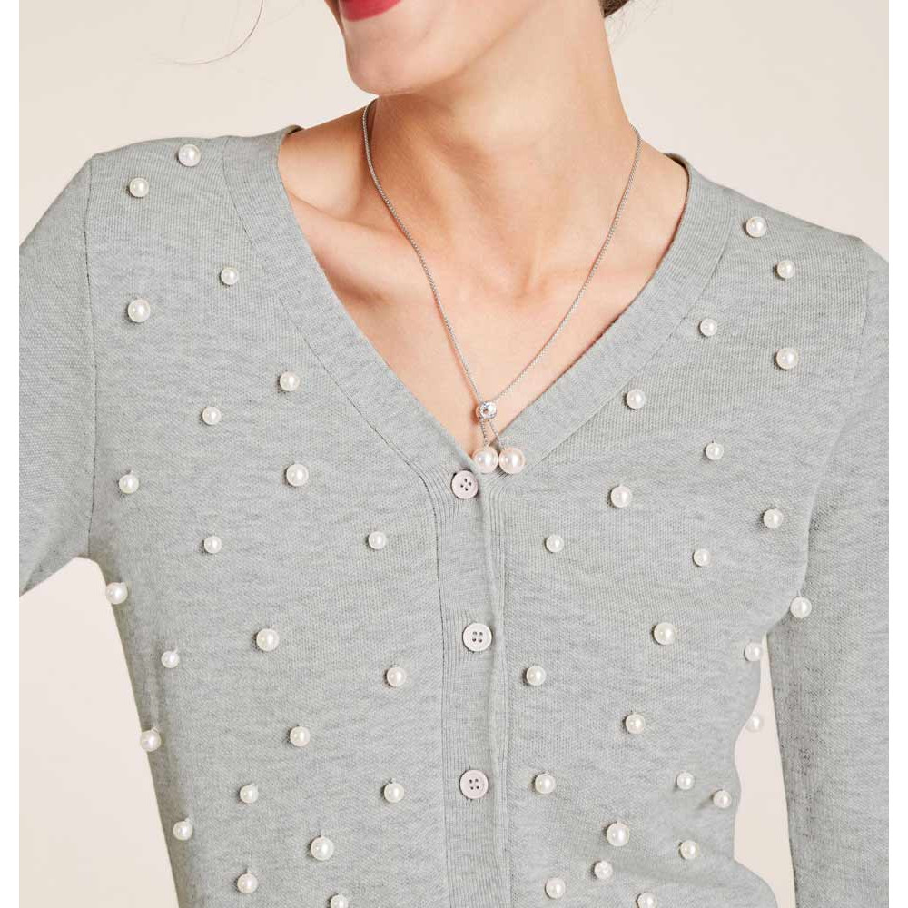 Designer-Strickjacke m. Perlen grau-melange