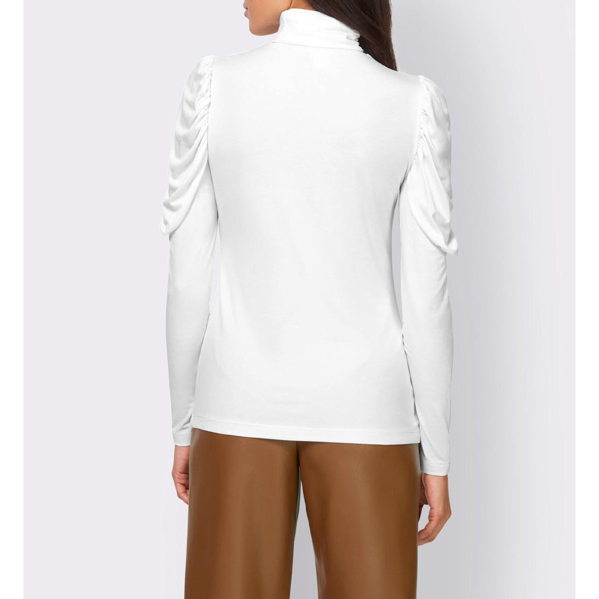 Designer-Rollkragen-Shirt m. Puffärmel ecru