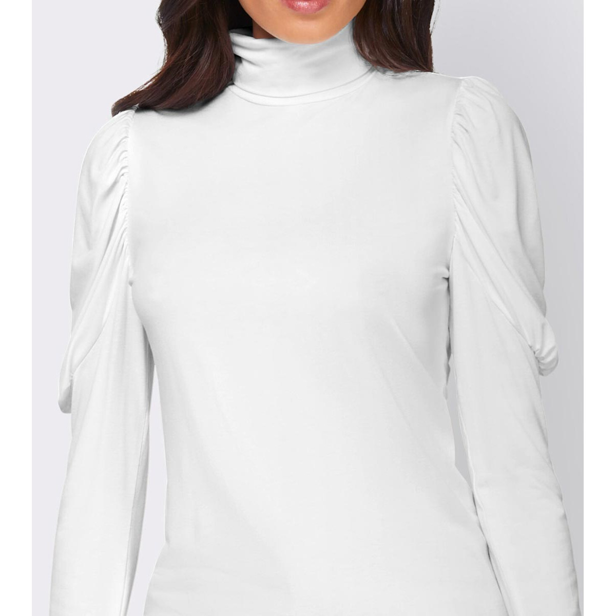 Designer-Rollkragen-Shirt m. Puffärmel ecru