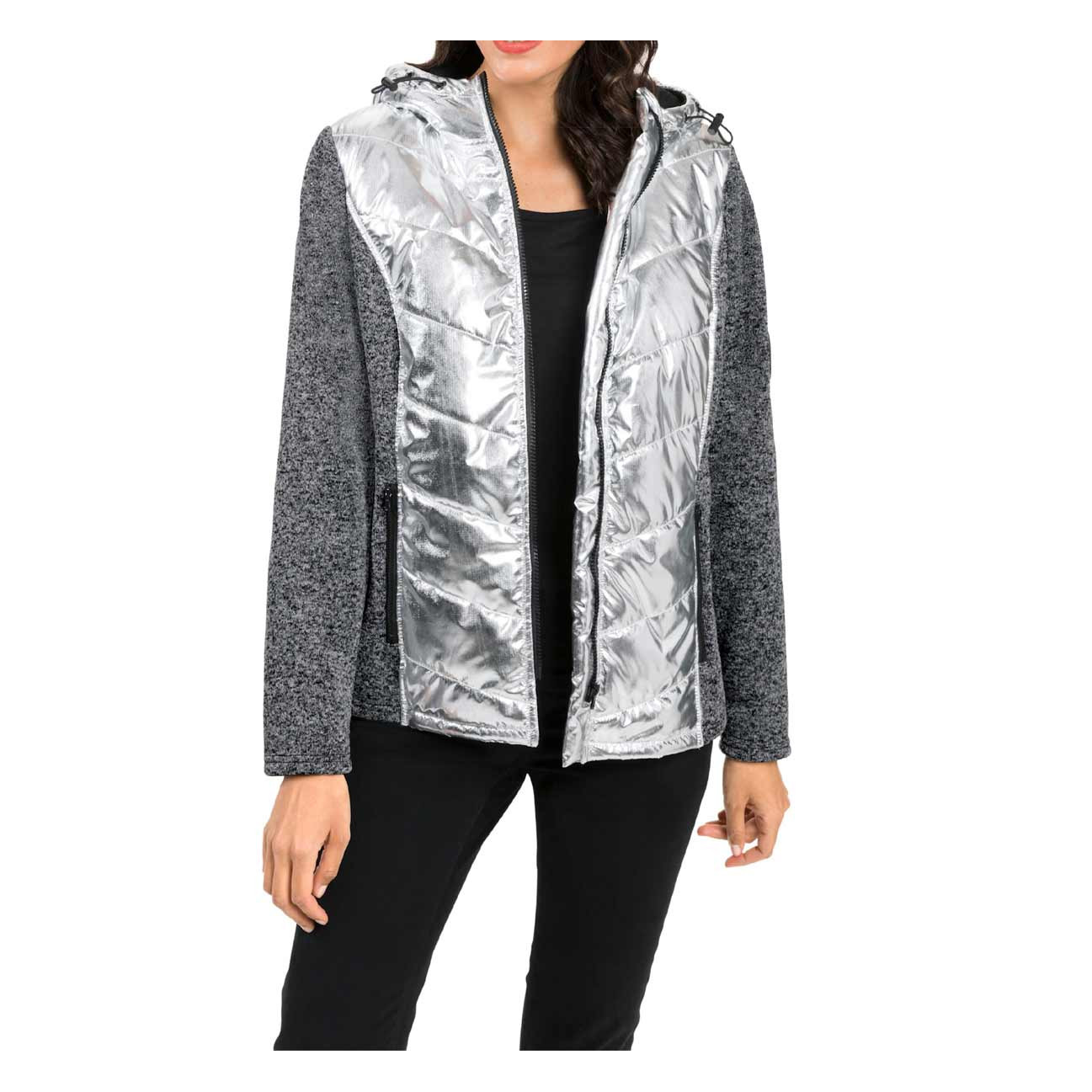 Strickfleecejacke m.Stepp-Partien silberfarben
