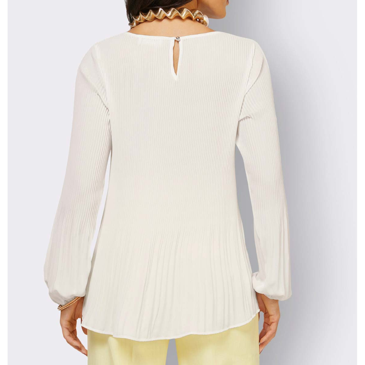 Crêpe-Bluse m. Plissee-Falten ecru