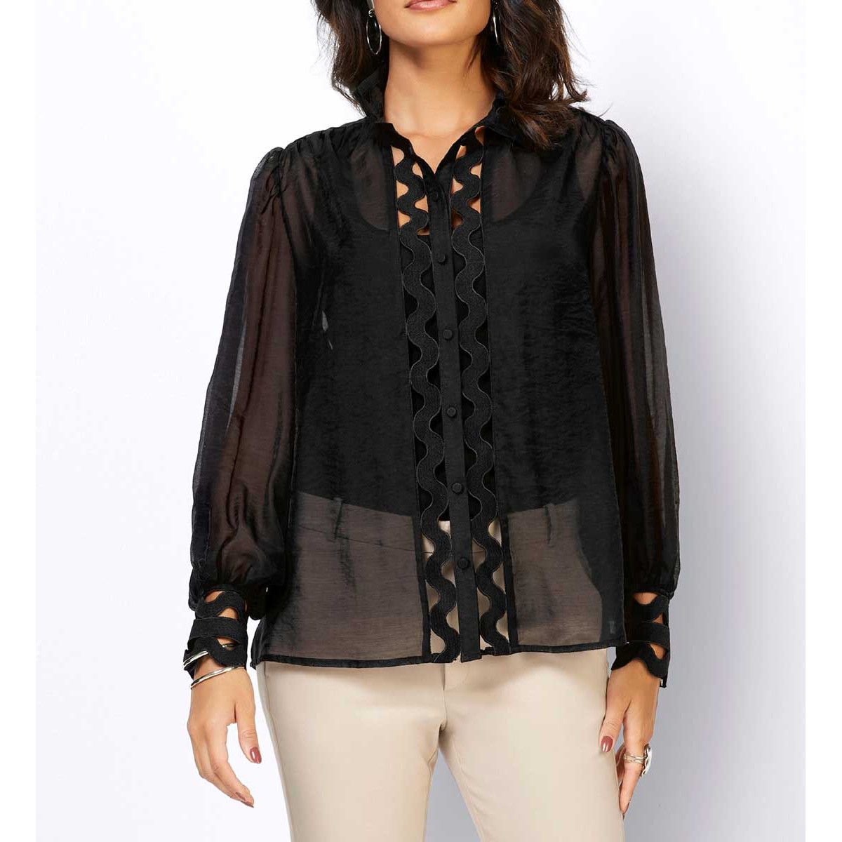 Lyocell-Bluse m. Spitze schwarz