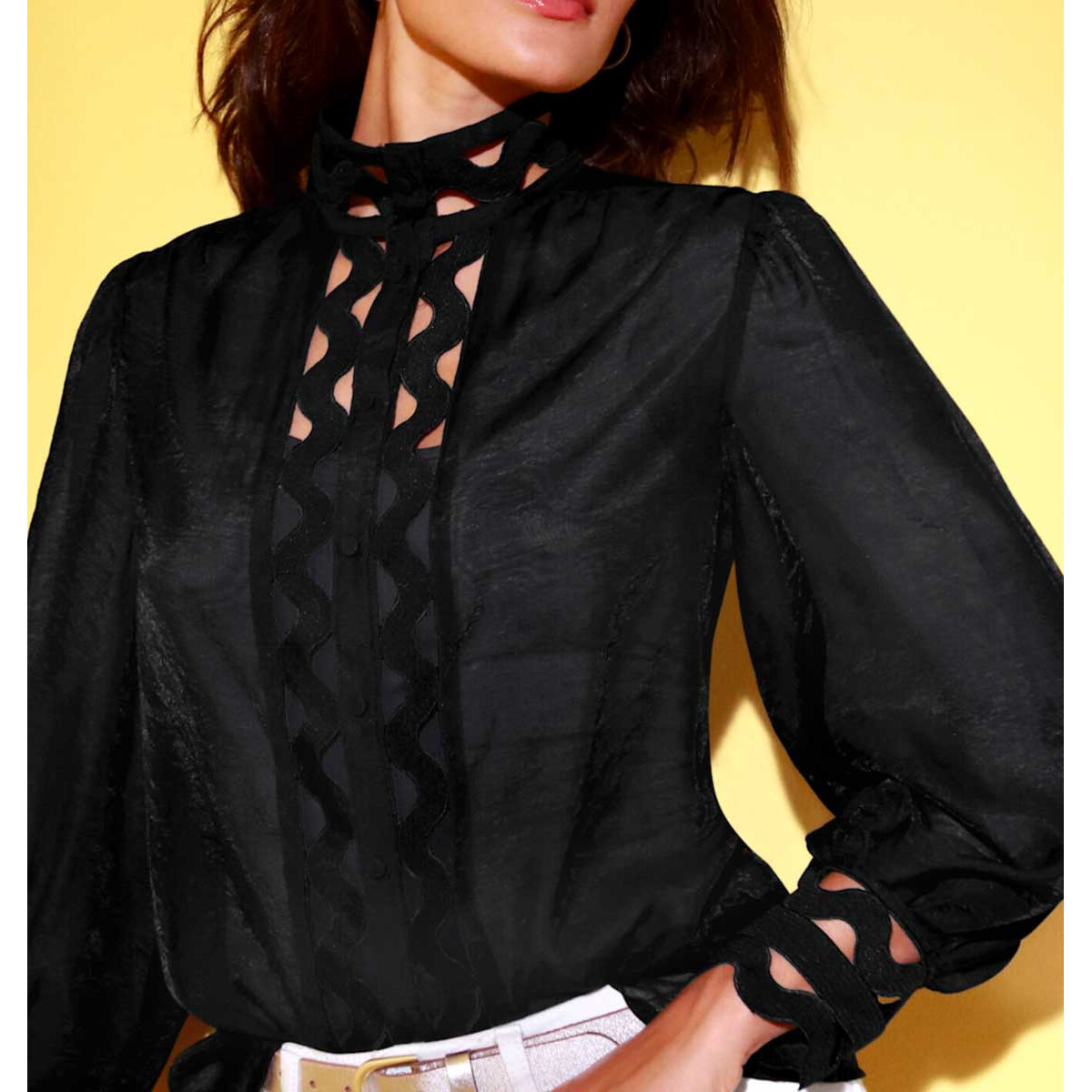 Lyocell-Bluse m. Spitze schwarz