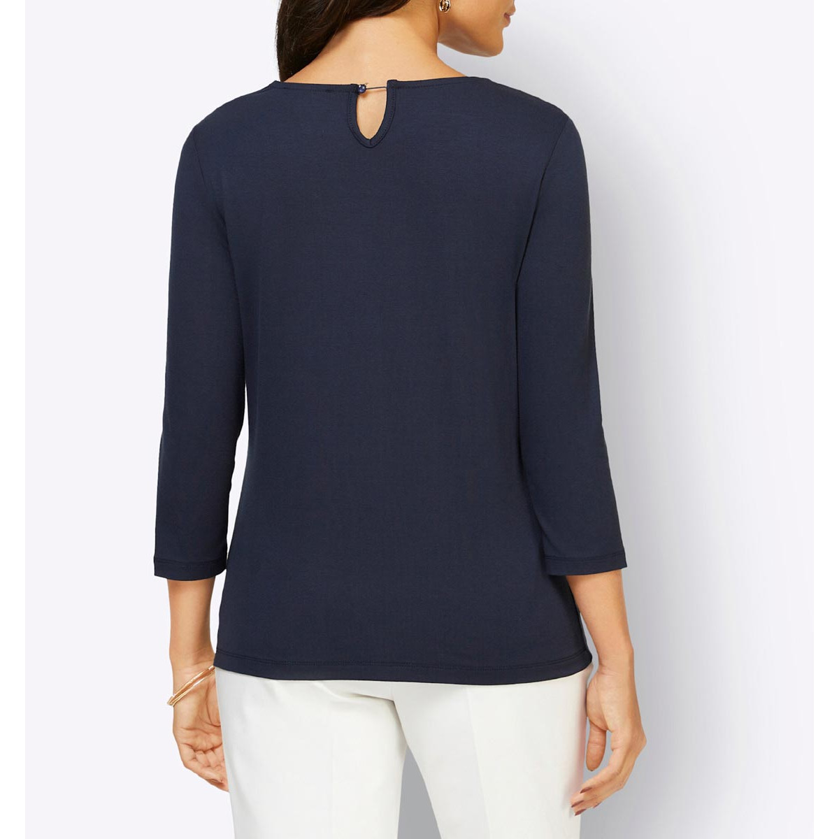 3/4-Arm-Shirt m. Cut-Out und Spitze marine