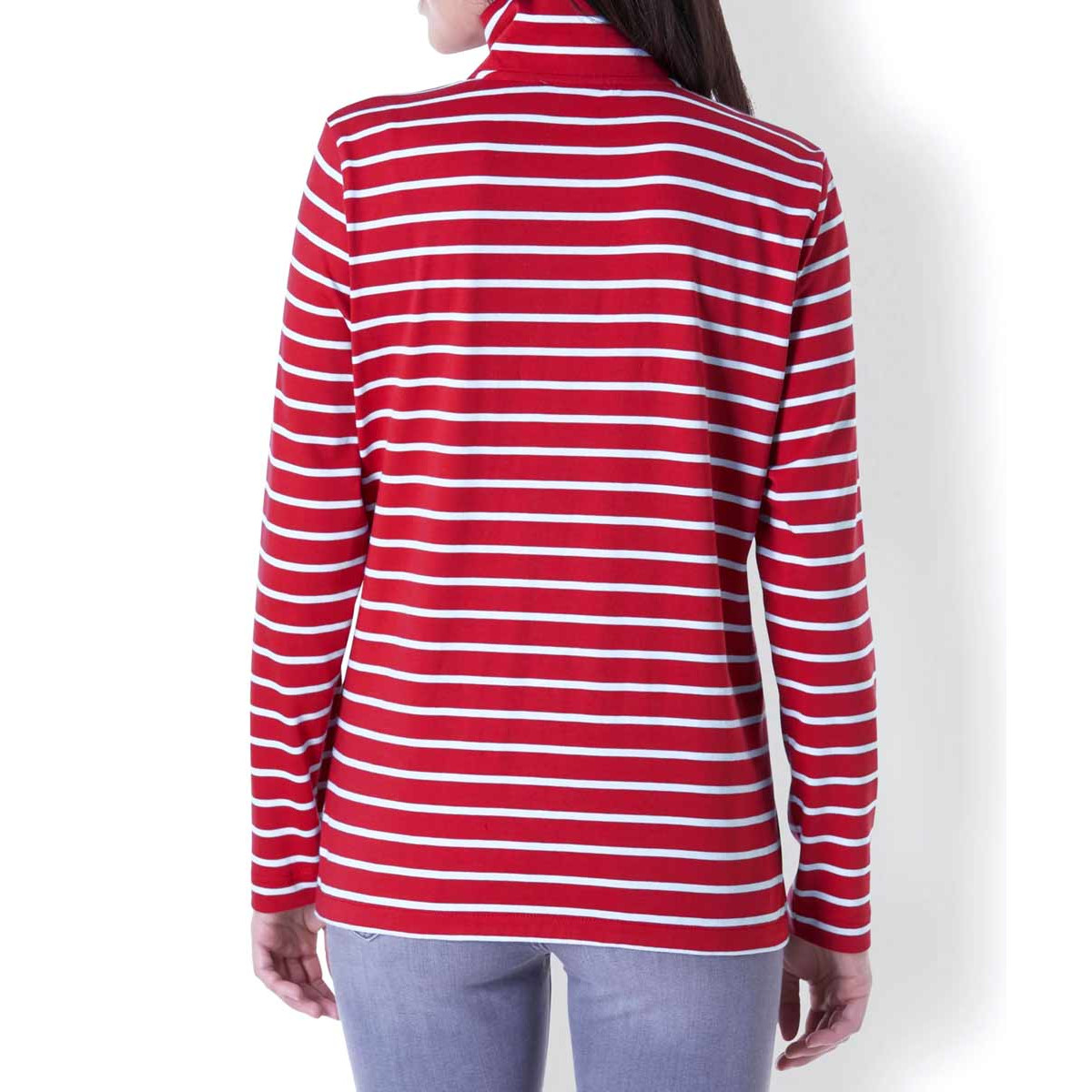 Troyershirt m. Reißverschluss rot-geringelt
