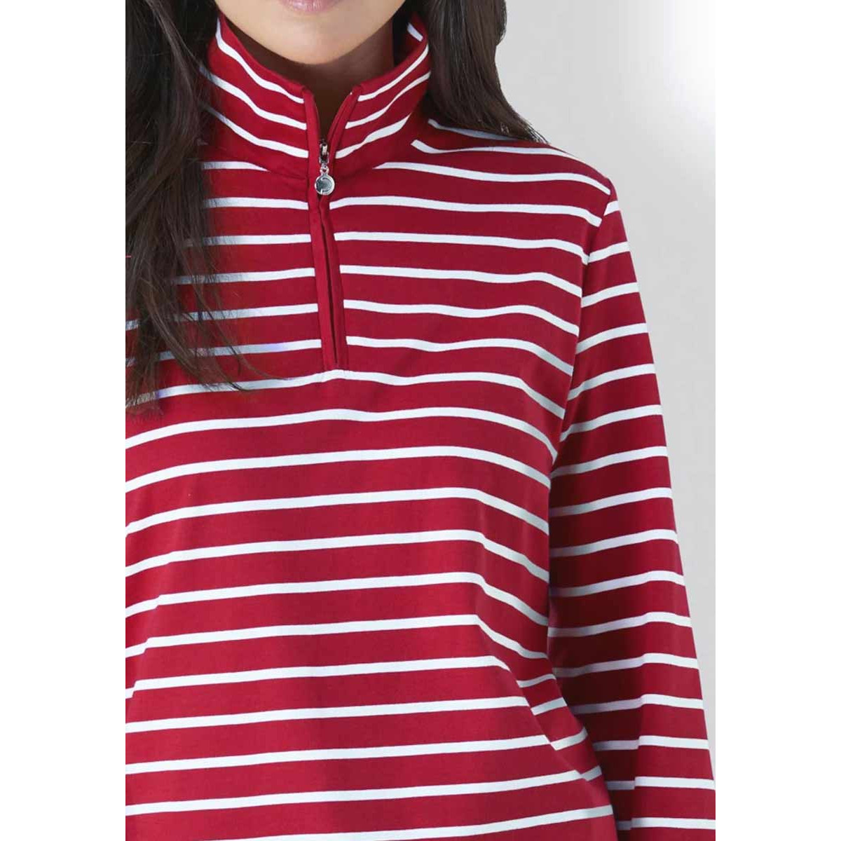 Troyershirt m. Reißverschluss rot-geringelt