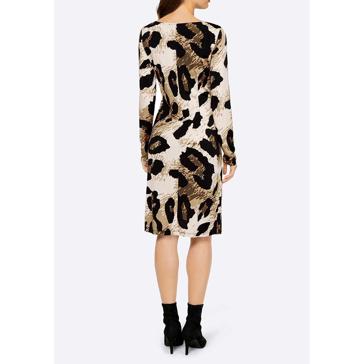 Designer-Jerseykleid camel-schwarz-bedruckt