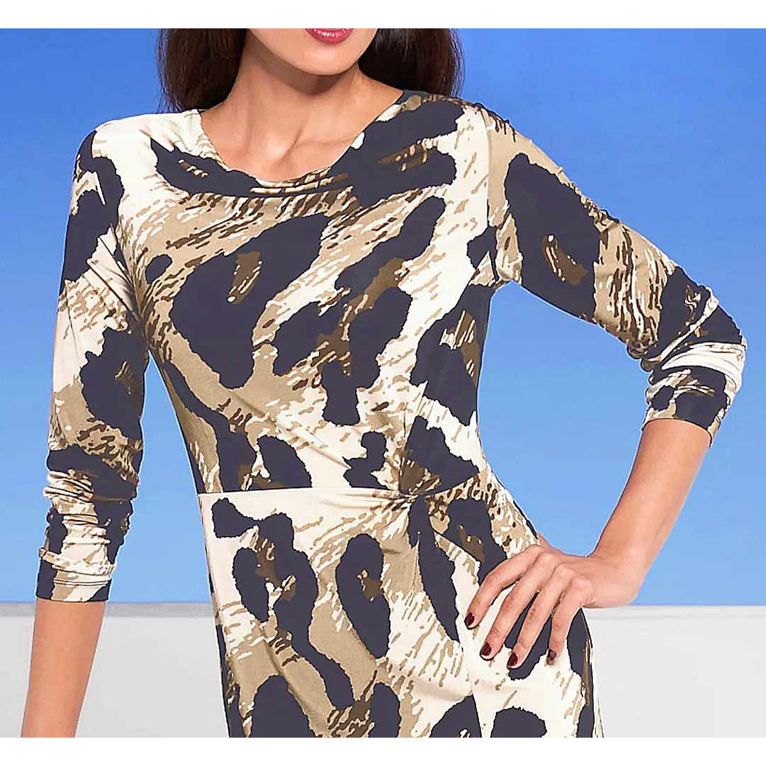 Designer-Jerseykleid camel-schwarz-bedruckt