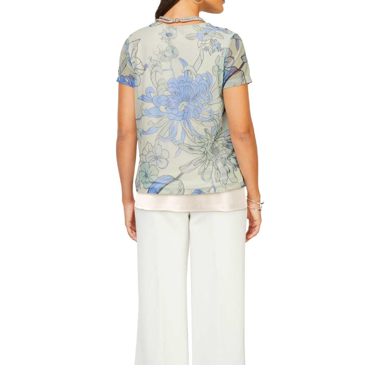 Doppellagiges-Mesh-Shirt ecru-blau