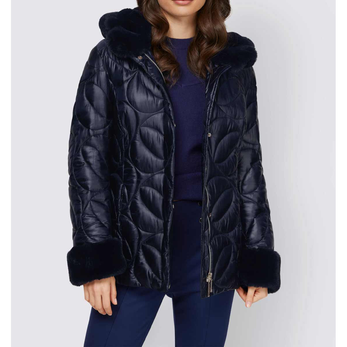Designer-Steppjacke m. Webpelz nachtblau