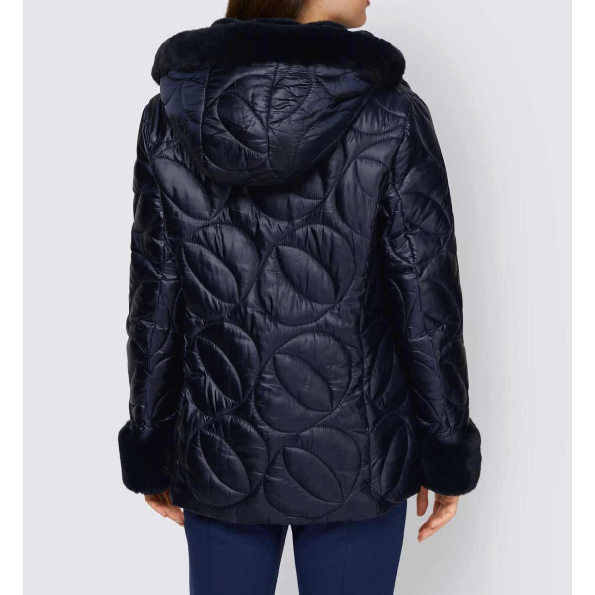 Designer-Steppjacke m. Webpelz nachtblau