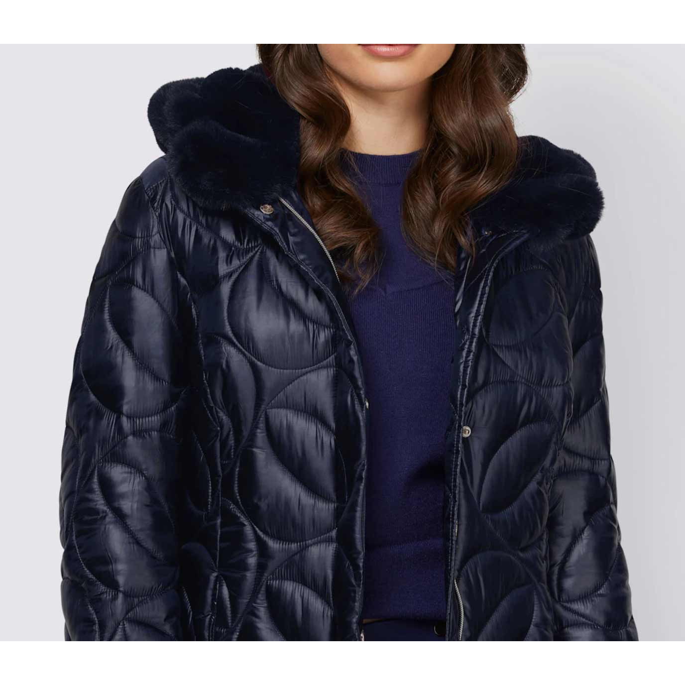 Designer-Steppjacke m. Webpelz nachtblau