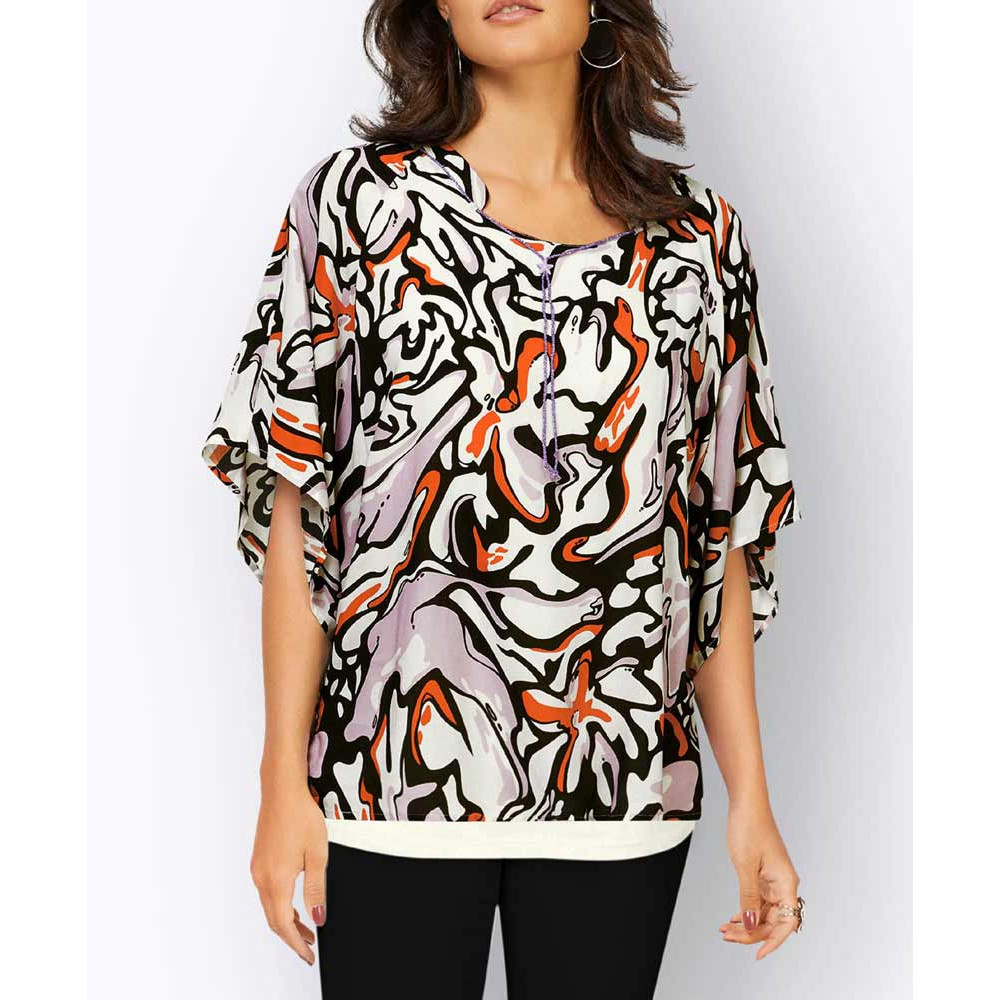 Druckbluse m. eingenähtem Top ecru-flieder